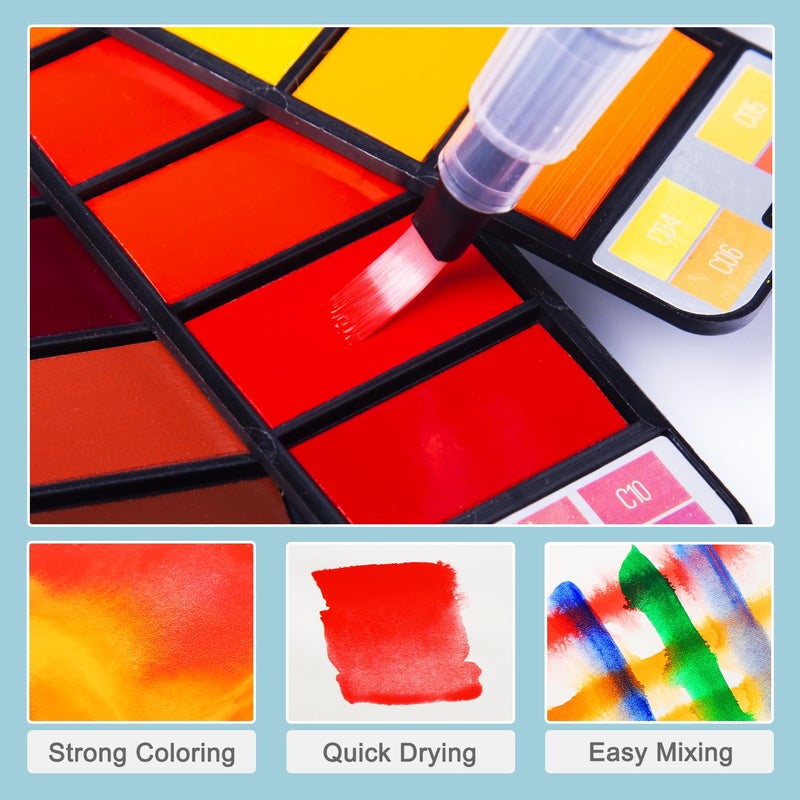 ARTME Watercolor Paint set â€“ 42 Assorted Colors with 3 Brushes â€“ Perfect Foldable Watercolor Field Sketch Set for Outdoor Painting â€“Travel Pocket Watercolor Kit - Image 4